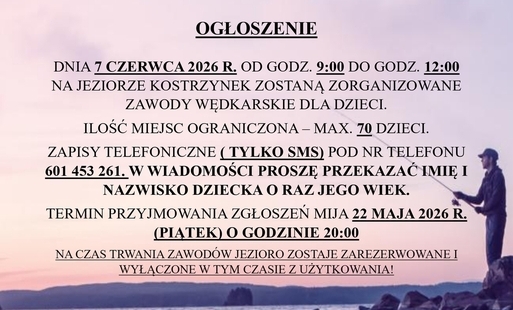 Zdjęcie do Ogłoszenie - zawody wędkarskie dla dzieci