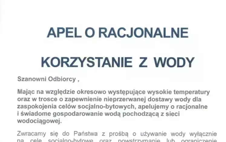 Zdjęcie do Apel o racjonalne korzystanie z wody